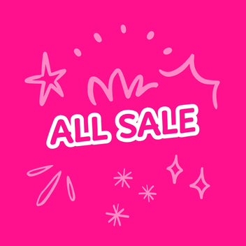 All sale text on a pink background with decorative elements