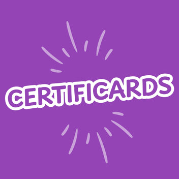 Purple background with 'CERTIFICARDS' text in white