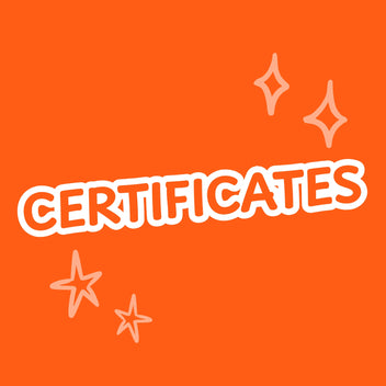 Orange background with 'CERTIFICATES' text and star shapes