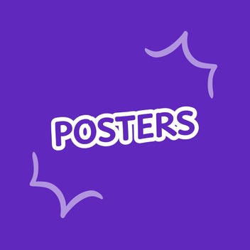Purple background with the word 'POSTERS' in white text