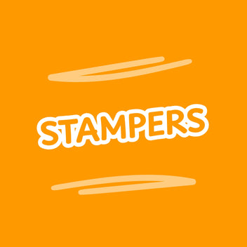 Orange background with 'STAMPERS' text in white