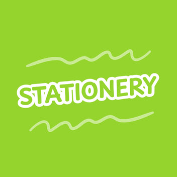 The word 'STATIONERY' in white on a green background