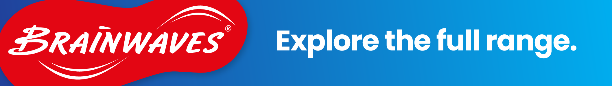 Brainwaves logo with text 'Explore the full range.' on a blue background