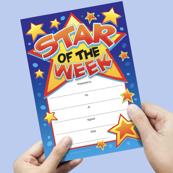 Image of a certificate in hands on a blue background