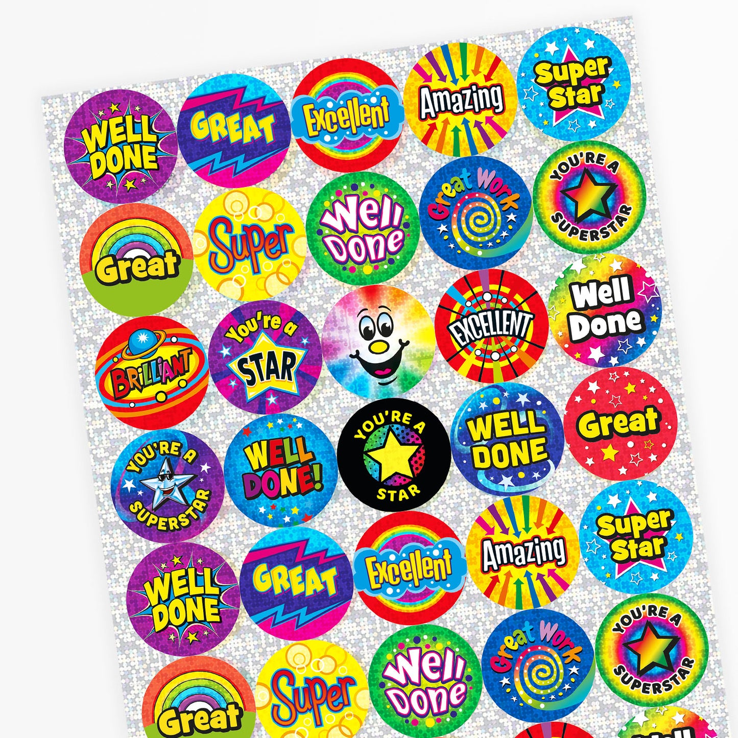 Holographic Assorted Praise Stickers - 37mm