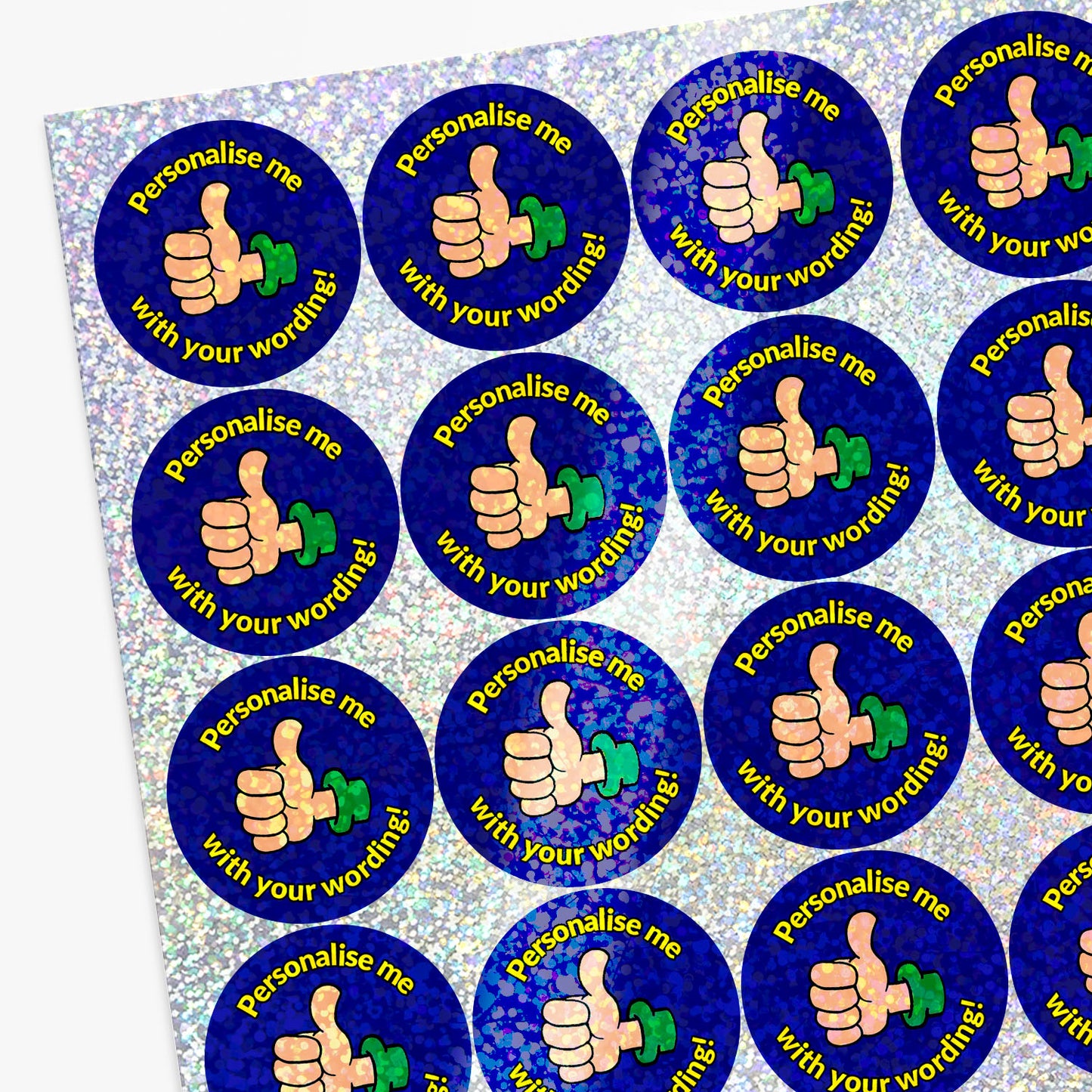Stickers with thumbs up icons and text on a blue background