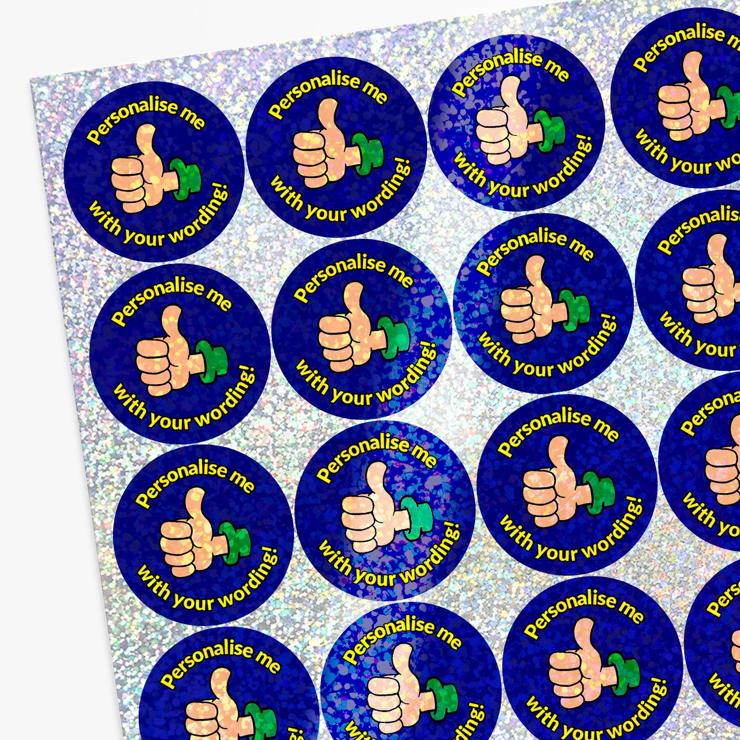 Stickers with thumbs up icons and text on a blue background