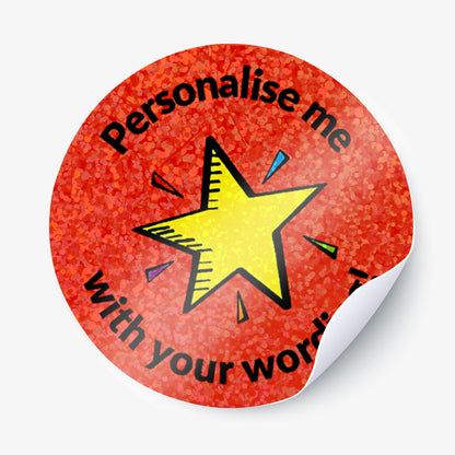 Colorful sparkly star sticker with personalised text.