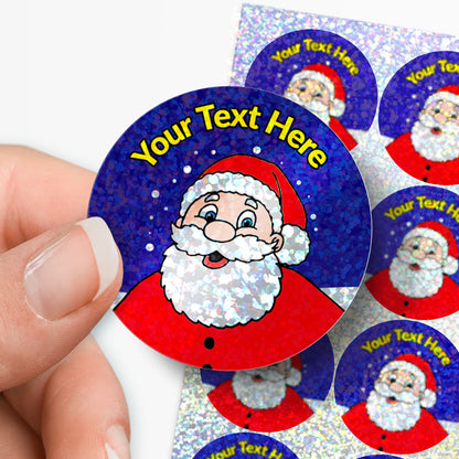 Personalisable Santa Claus sticker with customisable text on a white background