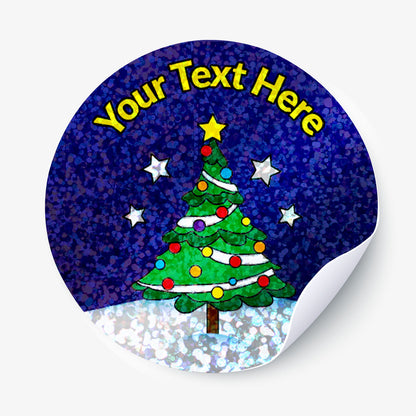 Sparkly Christmas tree sticker with personalised text.
