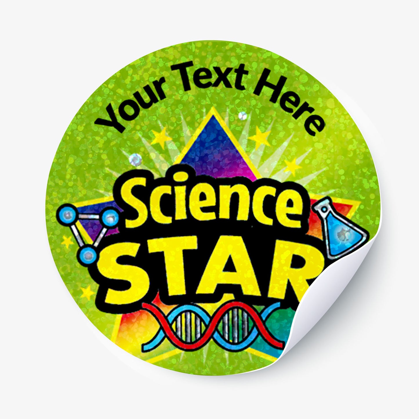 Sparkly colorful 'Science STAR' sticker with customisable text.