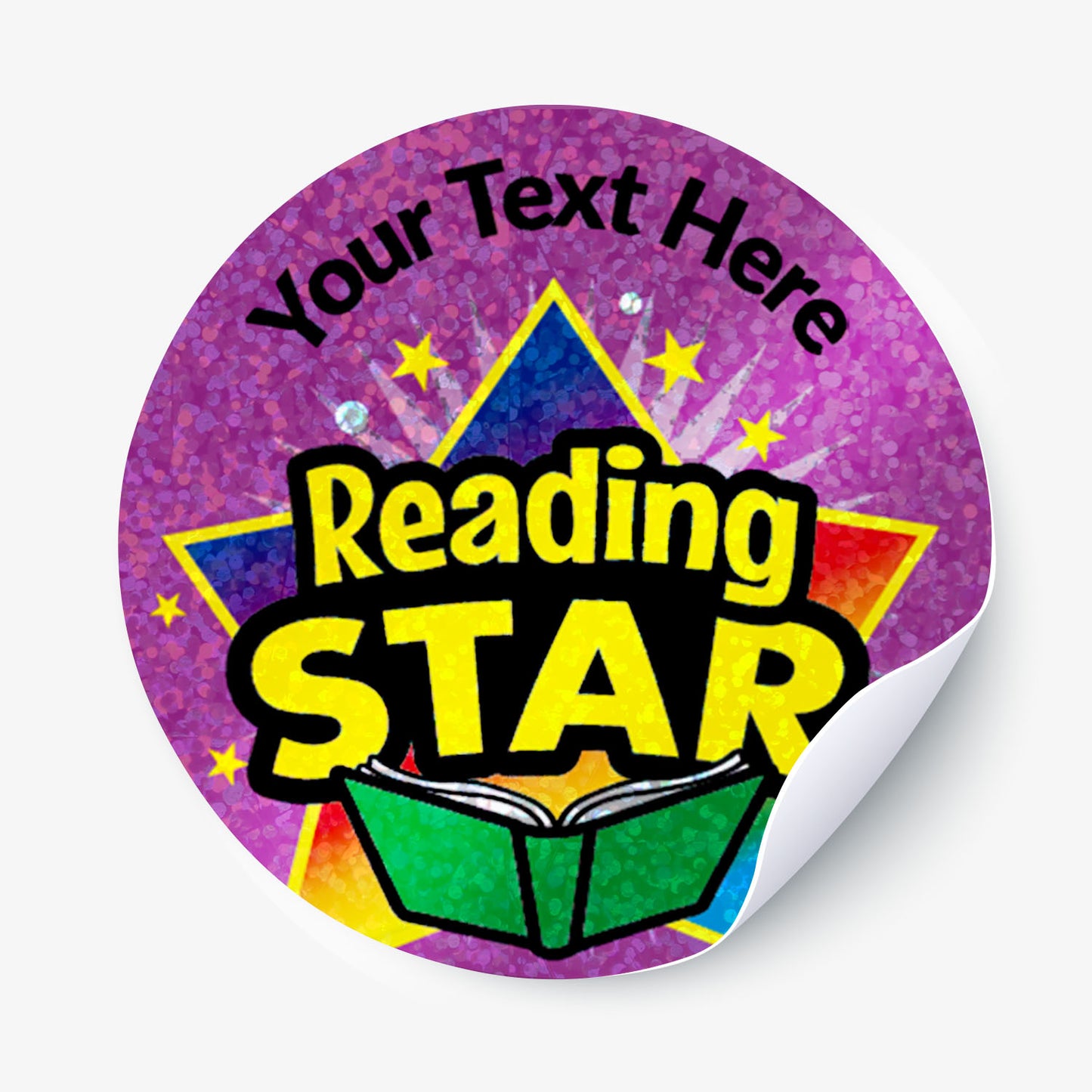 Colorful 'Reading STAR' sticker with customisable text.