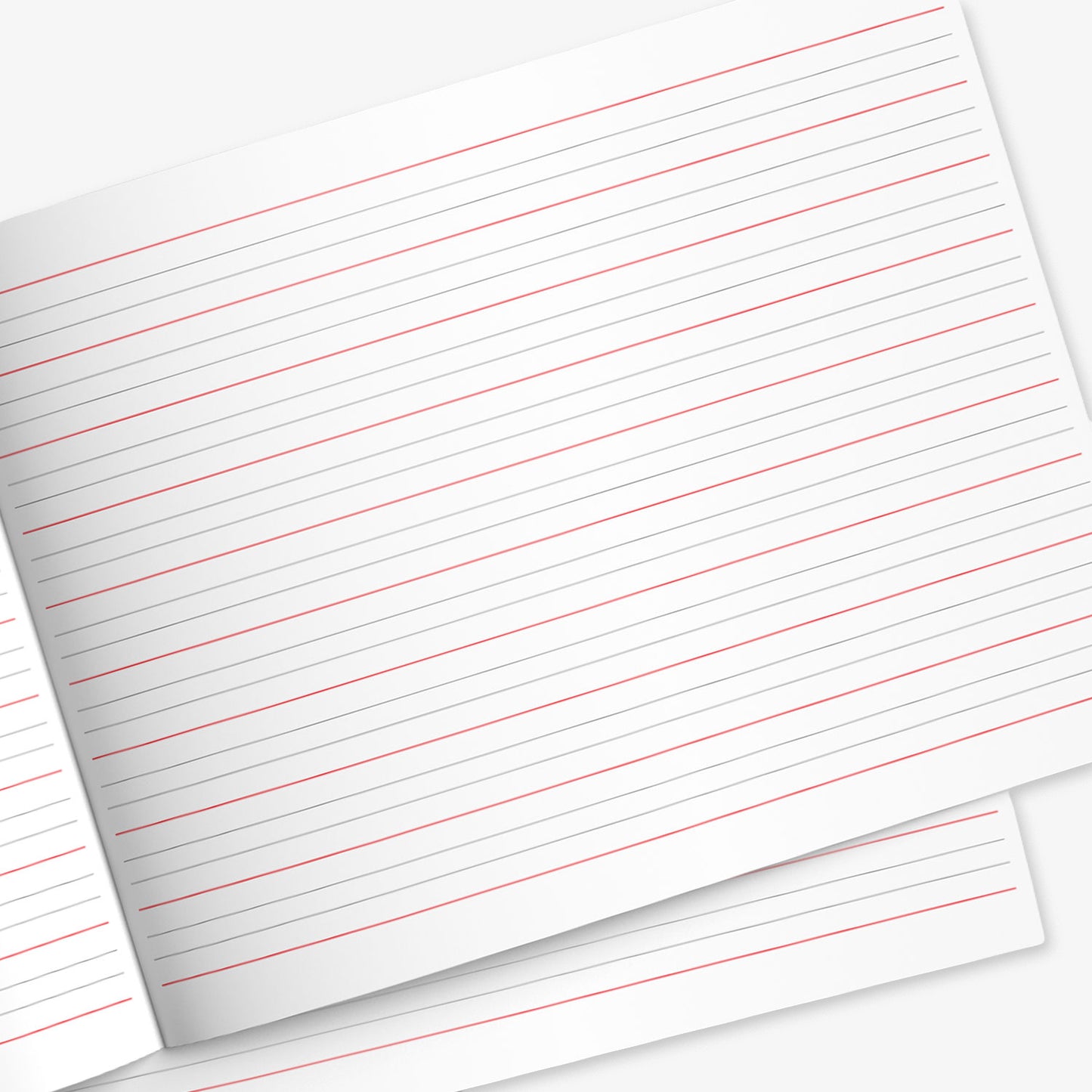 Internal page of handwriting practice book  showing lines to support the formation of ascenders and descenders.