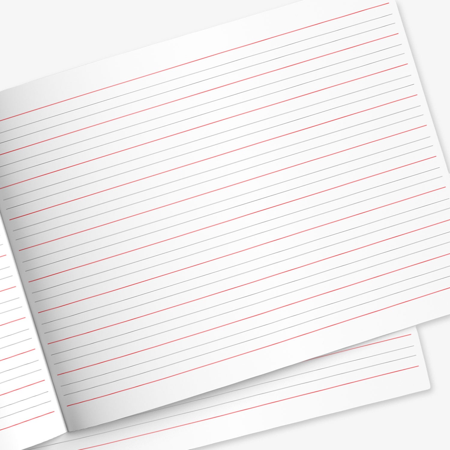 Internal page of handwriting practice book  showing lines to support the formation of ascenders and descenders.