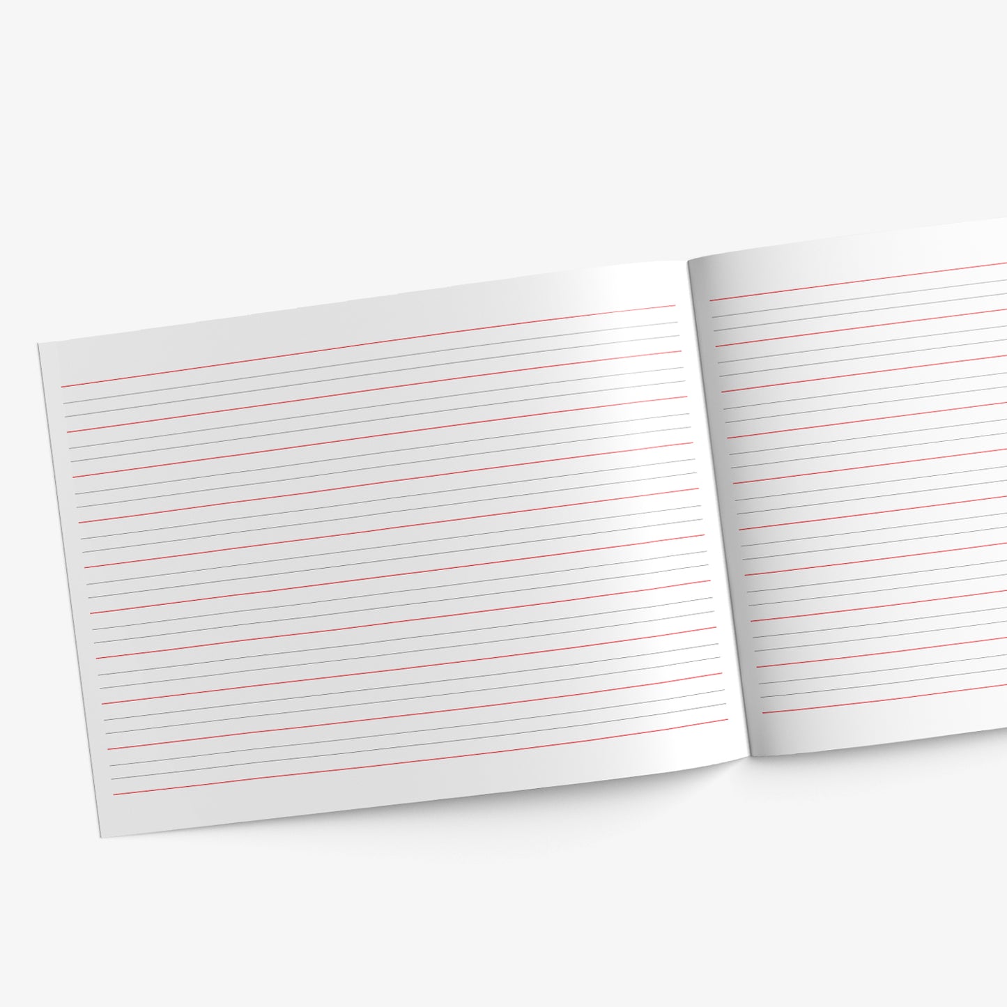Open pages showing lines for practicing writing including feint higher and lower lines for ascenders and descenders.