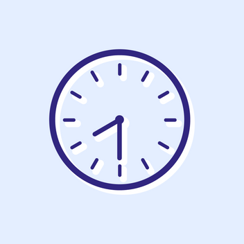 Clock icon on a light blue background