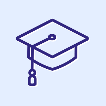 Graduation Cap icon on a light blue background