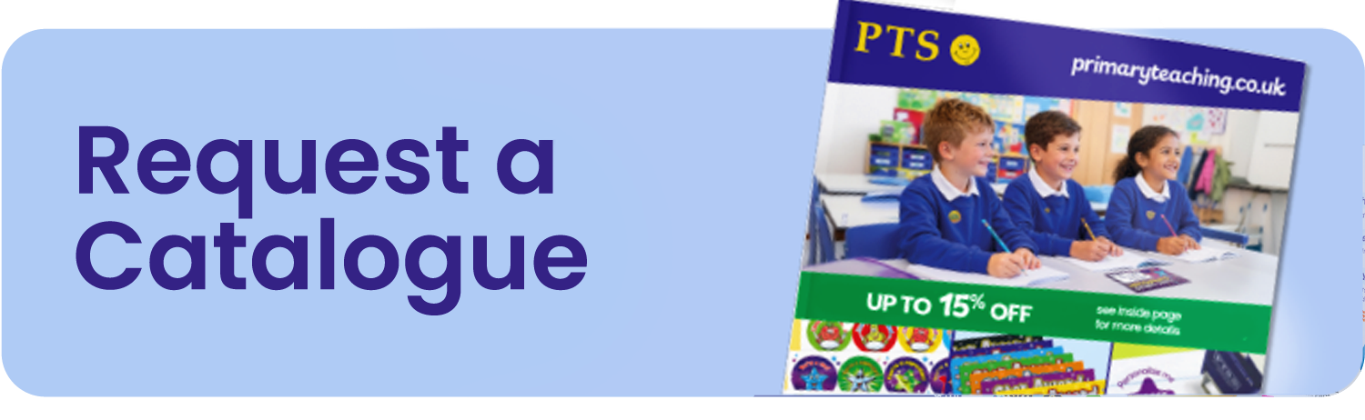 Promotional banner for Primary Teaching Solutions with children in a classroom and text 'Request a Catalogue'.