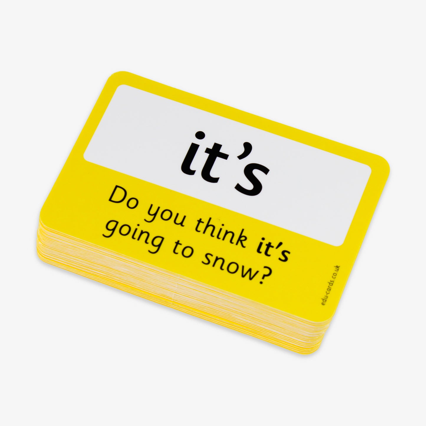 A set of 100 laminated flashcards, each measuring 86mm by 54mm, featuring high-frequency English words in large, clear black text on a white background; designed to support early literacy development by enhancing word recognition and reading fluency in educational settings