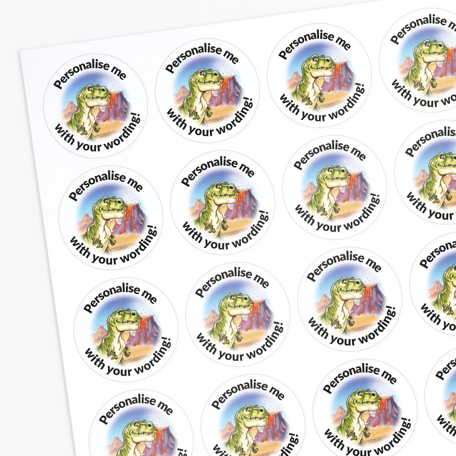 Sheet of round stickers with frog graphics and text 'Personalise me with your wording!' on a white background.