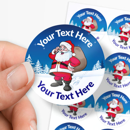 Personalizable stickers with Santa Claus design and customizable text area.