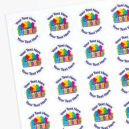 Sheet of customizable stickers with 'Growth Mindset' design on a white background