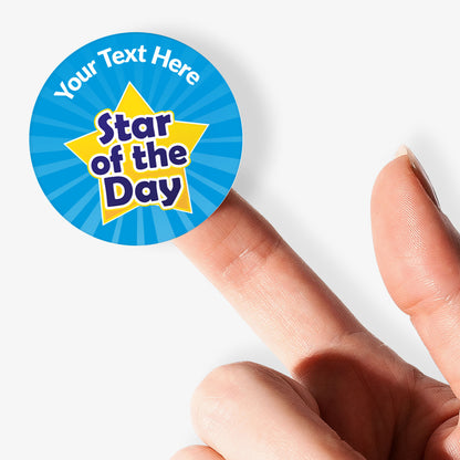 Personalised star of the day stickers with wording your text here on a finger