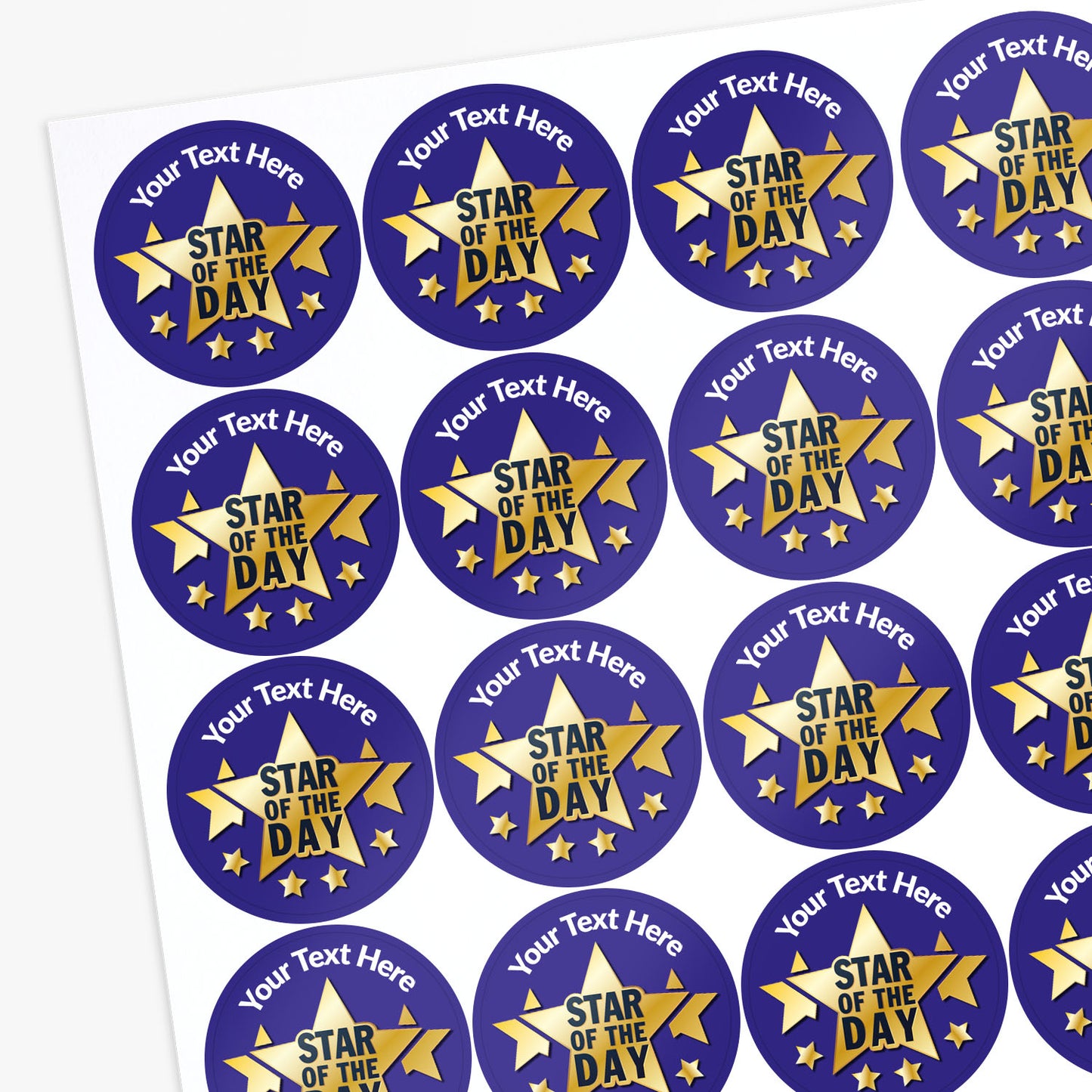 Sheet Personalisable 'Star of the Day' sticker on a white background