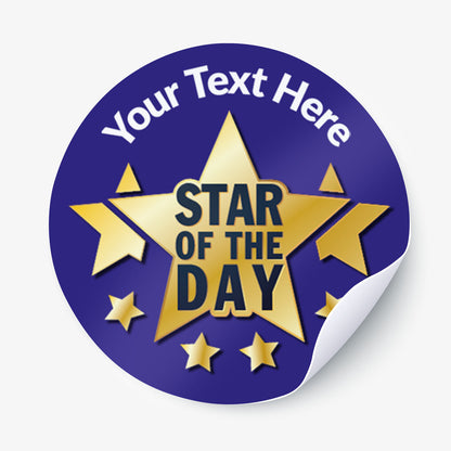 Customisable 'Star of the Day' sticker with blue border and gold star design.