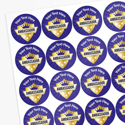 Sheet of customizable 'Ambassador' stickers with text placeholder