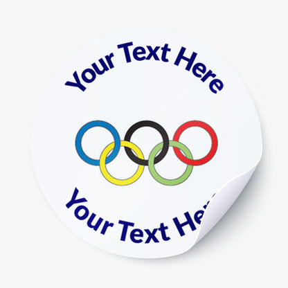 White sticker with Olympic rings as a central image.  Space for personalisation above and below the image.