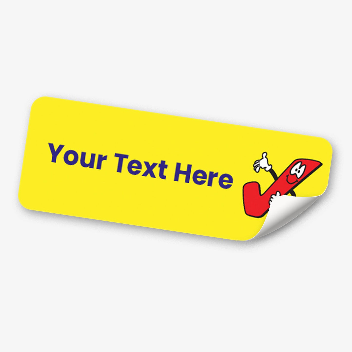 Yellow label with cartoon tick character and customizable text area on a white background.
