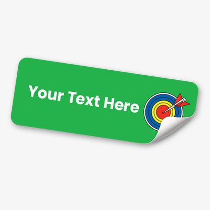 Sheet of Green stickers with white text and an arrow and target icon on a white background.