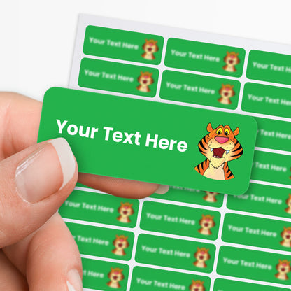 Sheet of Green stickers with white text and a Tiger icon
