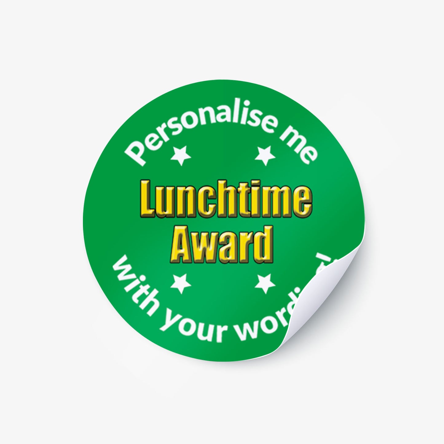 One Circular stickers with a Lunchtime Award and text on a white background