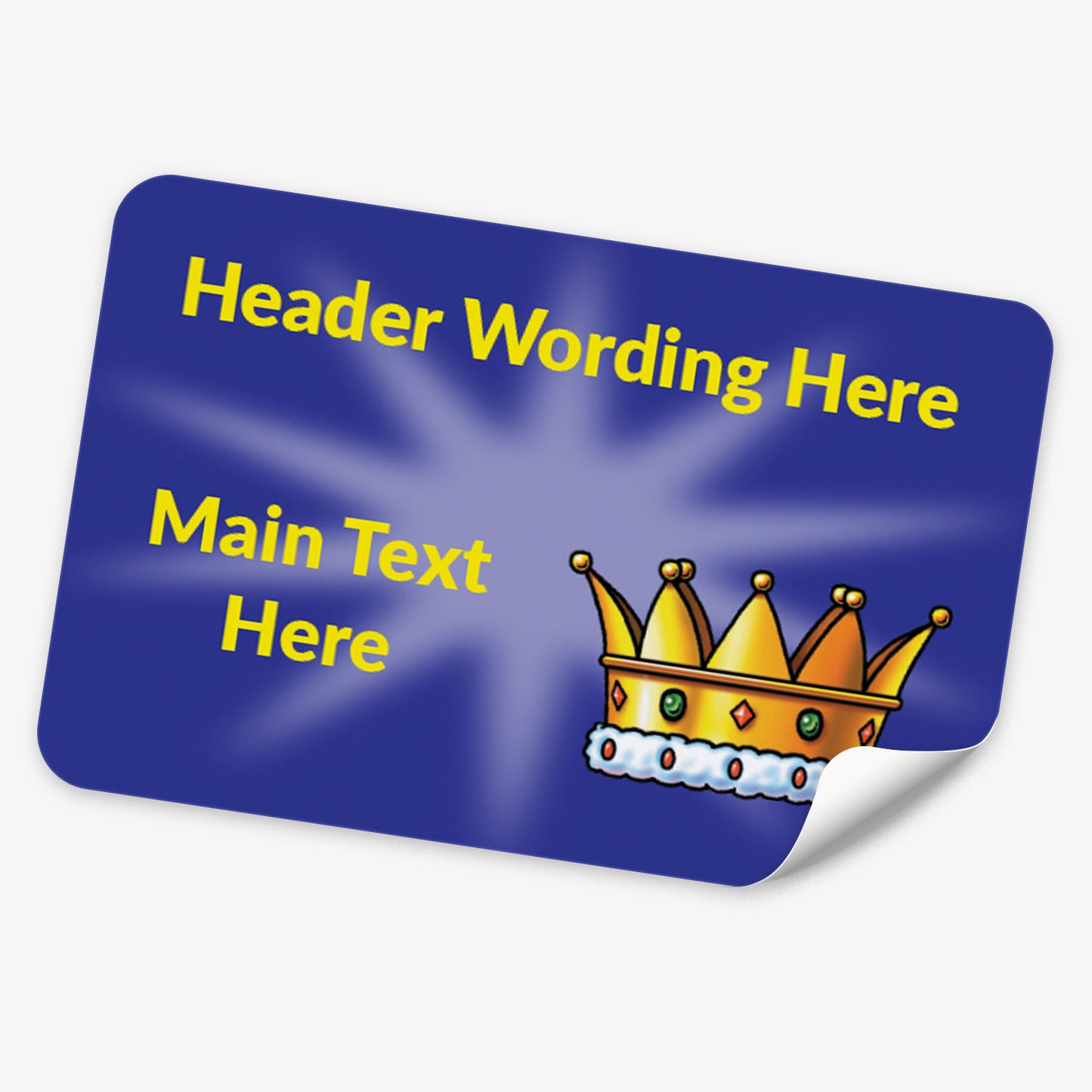 Placeholder design with customisable text and a crown icon on a blue background
