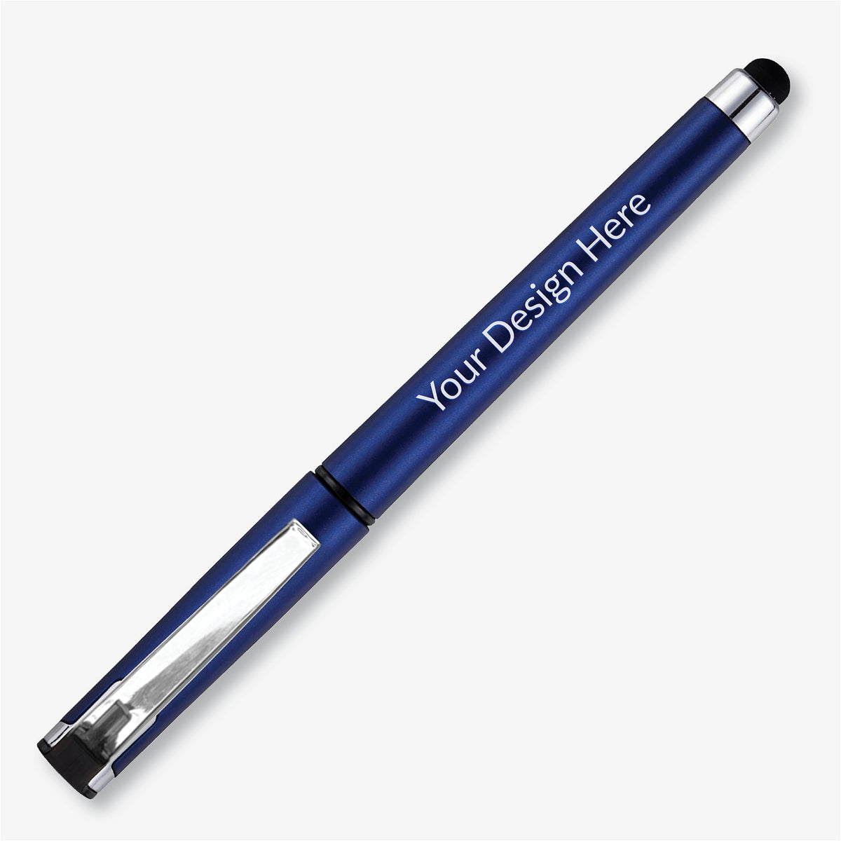 White personalised stylus pen with chrome clip, black tip, Hatton Sports Village logo and contact details.