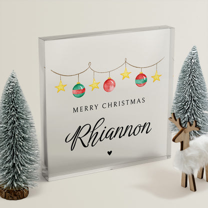Personalised Acrylic Festive Block With Watercolour Design