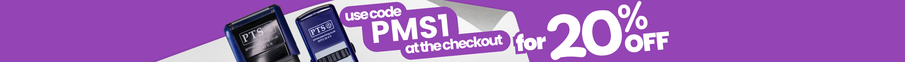 Promotional banner with a discount offer on a purple background