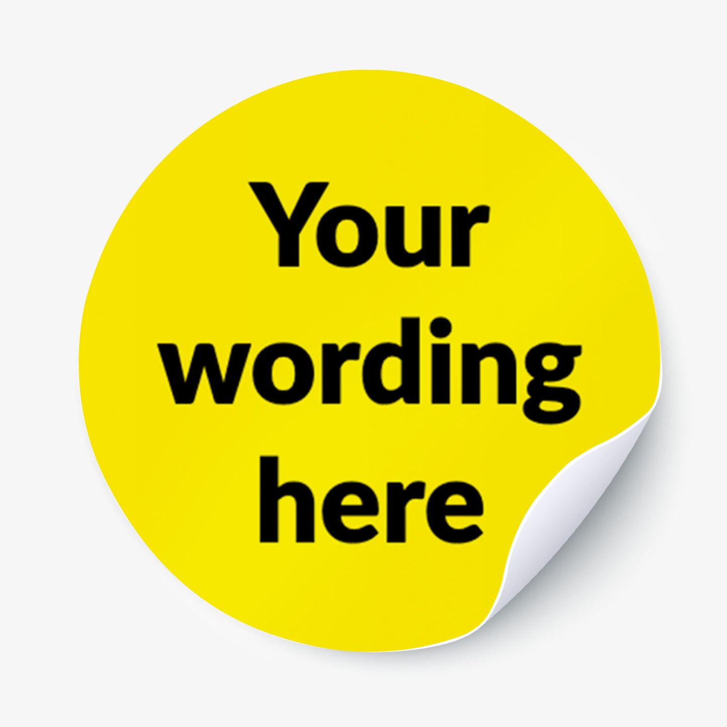 Yellow round sticker with customisable text on a white background