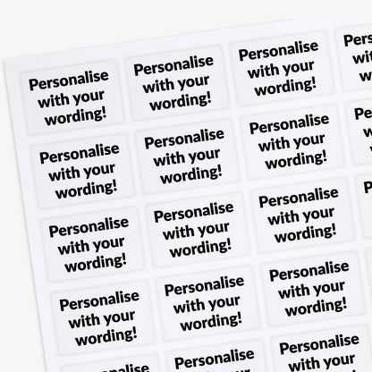 Sheet of customizable stickers with black text and white background.