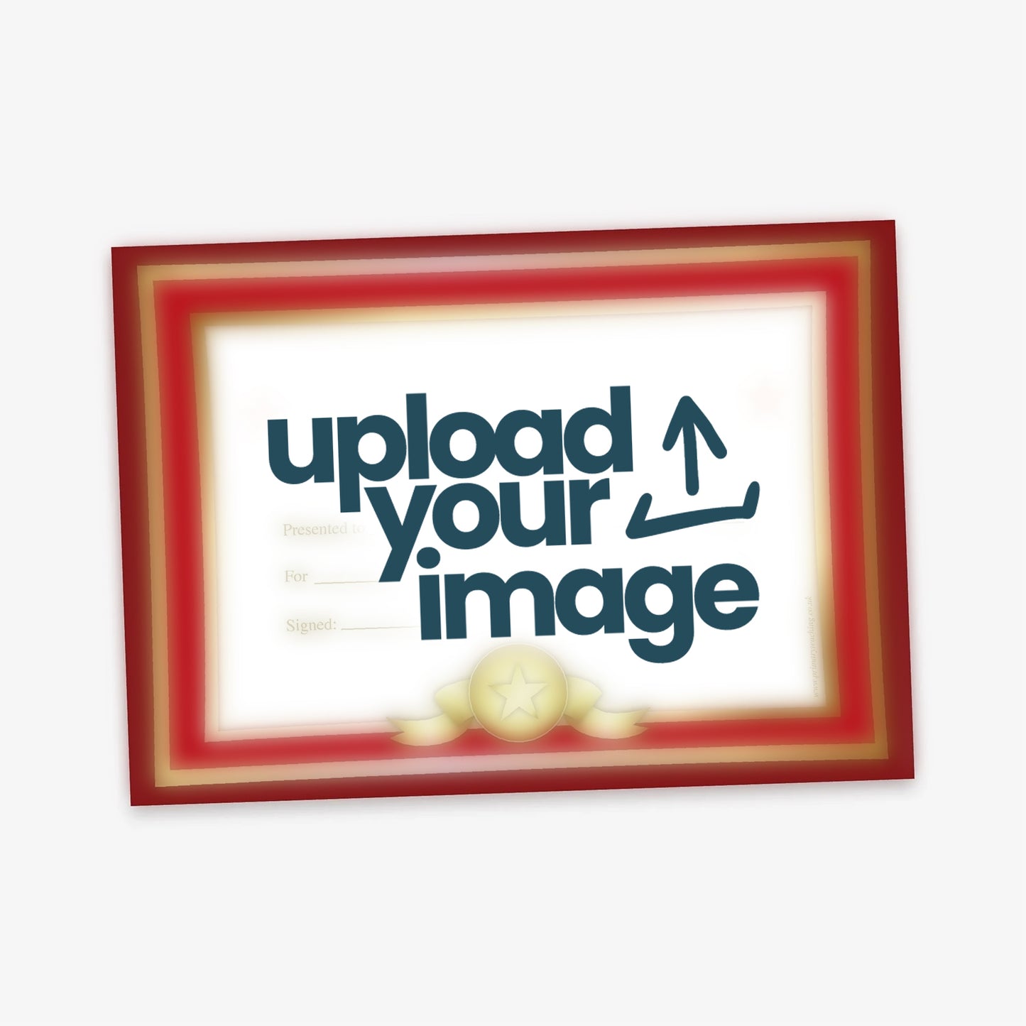 A5 certificate invitations with an icon that the full front of the certificate is an 'Upload your image'