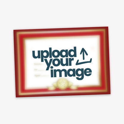 A5 certificate invitations with an icon that the full front of the certificate is an 'Upload your image'
