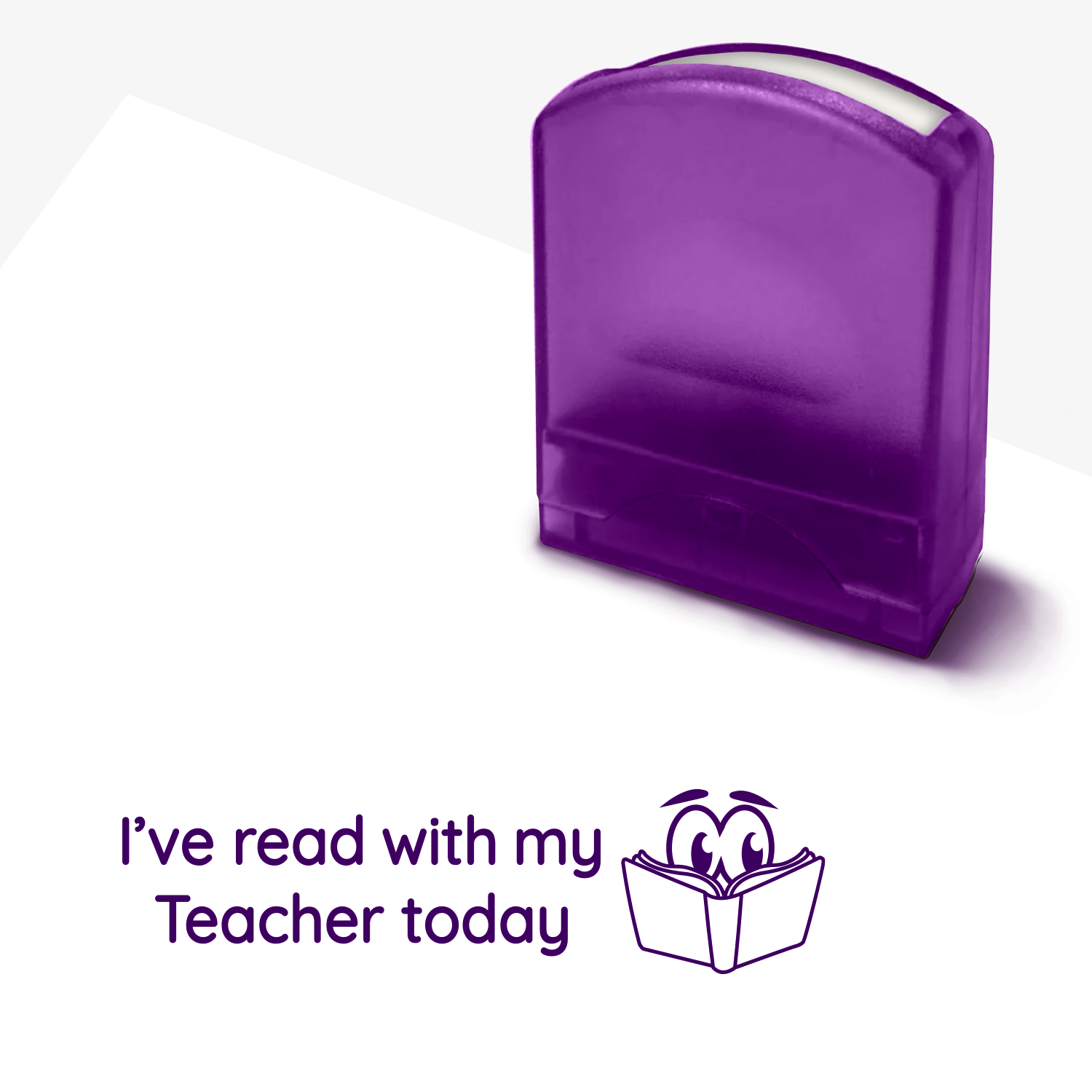 Purple teacher stamp with text 'I've read with my Teacher today'.