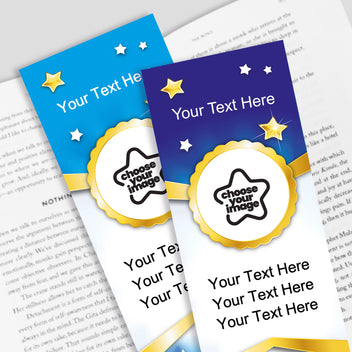 Customizable book covers with stars and text on a book page background
