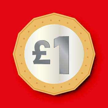 Coin with £1 symbol on a red background