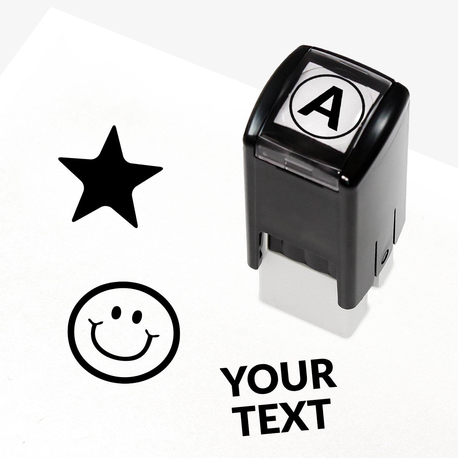 Sheet showing icons such as hairdressing scissors, music note alongside individual letters within a circle and 'YOUR TEXT'
