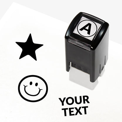 Sheet showing icons such as hairdressing scissors, music note alongside individual letters within a circle and 'YOUR TEXT'