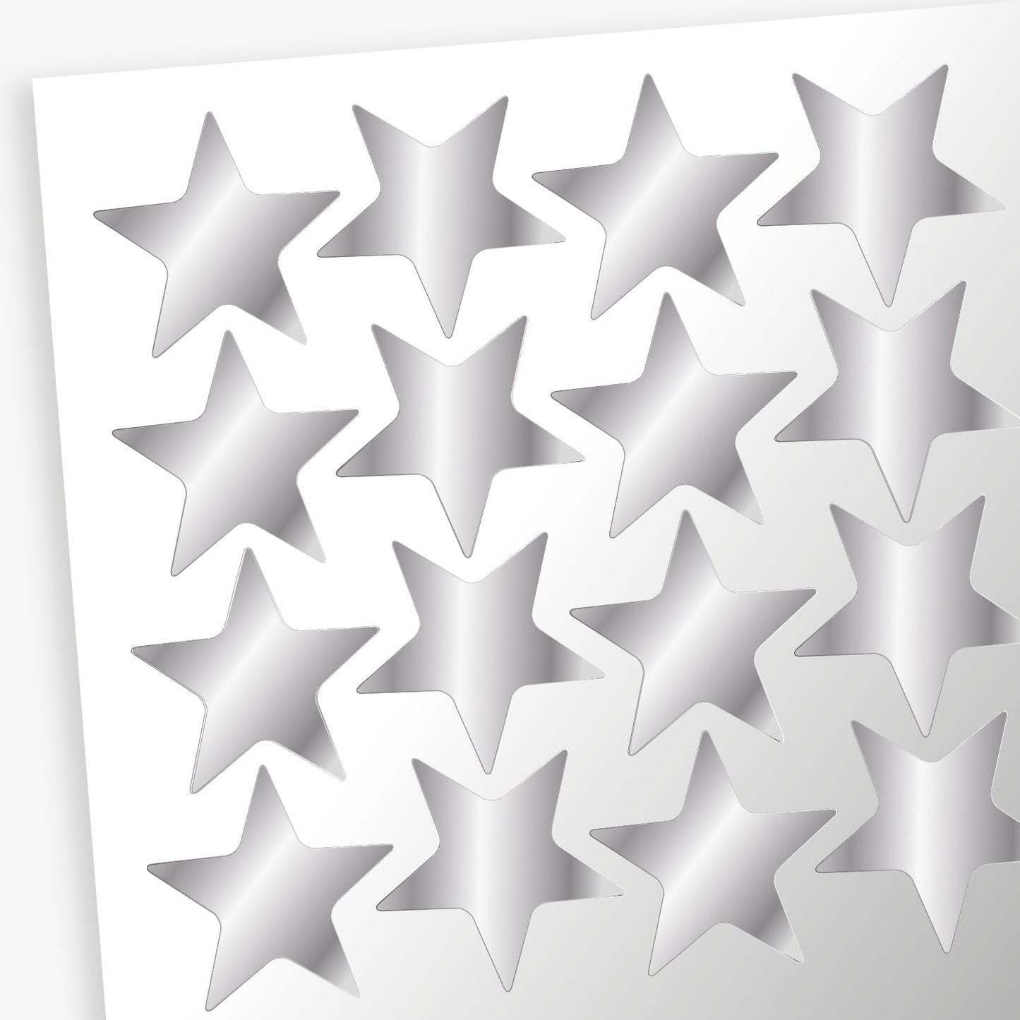 A sheet of 140 metallic silver star stickers.  20mm in size.