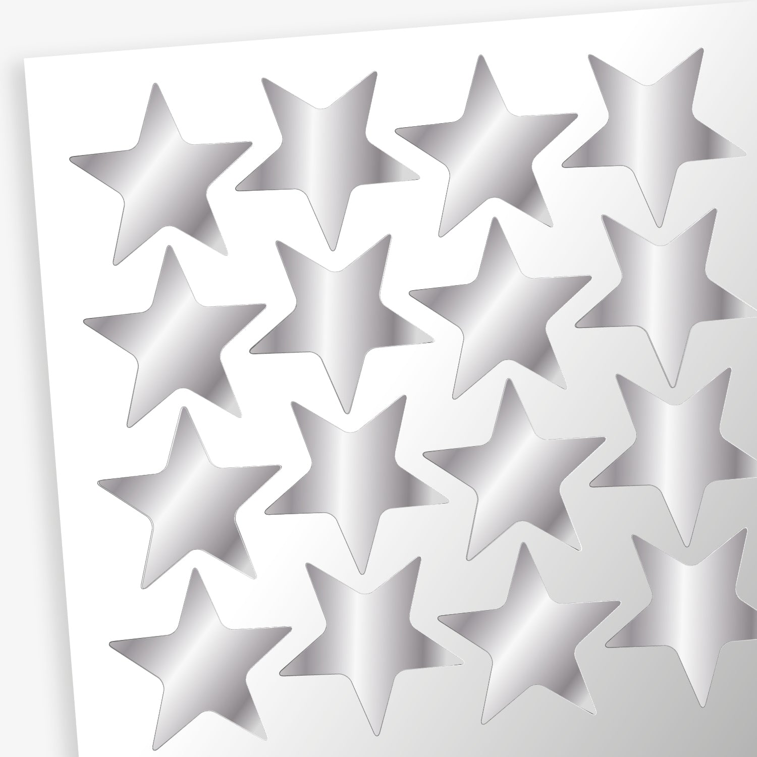 A sheet of 140 metallic silver star stickers.  20mm in size.